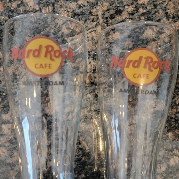 Hard Rock Cafe Two Pilsner Beer Glasses "Amsterdam" - Picture 4 of 6